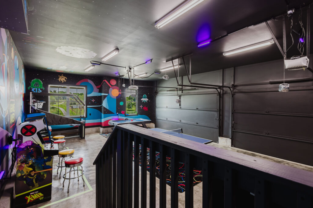 Blacklight arcade at The Lodge