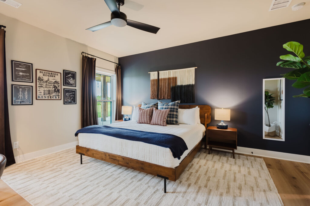Bluegrass Music bedroom with a king bed and Kentucky music decor